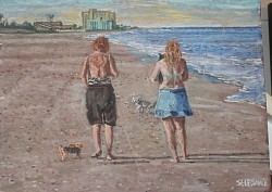 WomanWalkingOnTheBeach18x24OilOnBoard.jpg